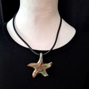 Handmade Murano Inspired Starfish Glass Blown Art Pendant Necklace.